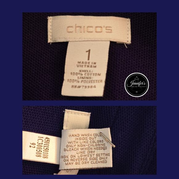 Chico's Purple Blue Pique Knit Notch Collar Zipper Accent Blazer Size 1=M/8 - Picture 10 of 13